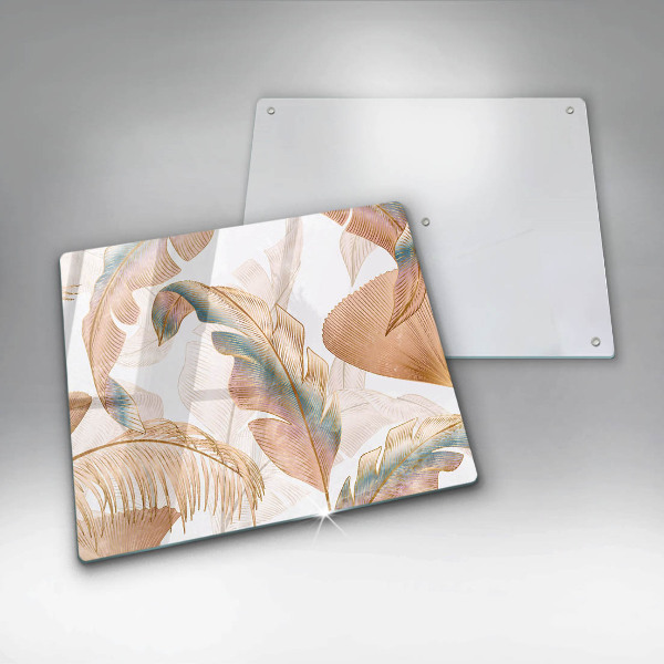 Tűzhelyvédő üveglap Boho tollak és levelek