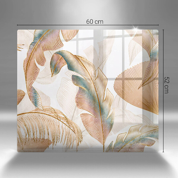 Tűzhelyvédő üveglap Boho tollak és levelek