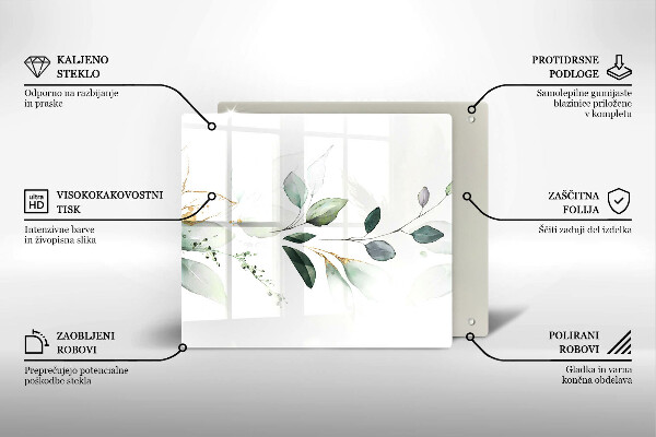 Tűzhelyvédő üveglap Akvarell levelek