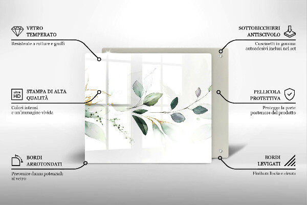 Tűzhelyvédő üveglap Akvarell levelek