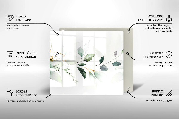 Tűzhelyvédő üveglap Akvarell levelek