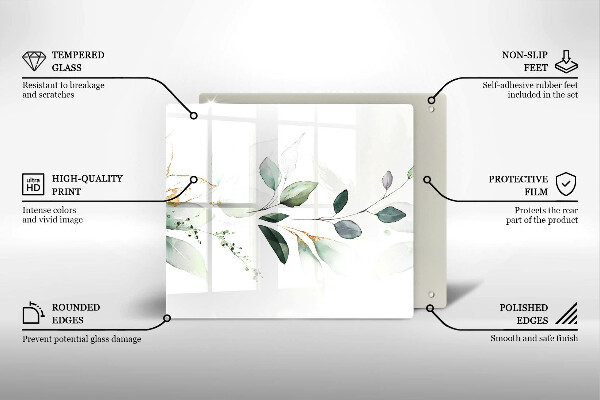 Tűzhelyvédő üveglap Akvarell levelek