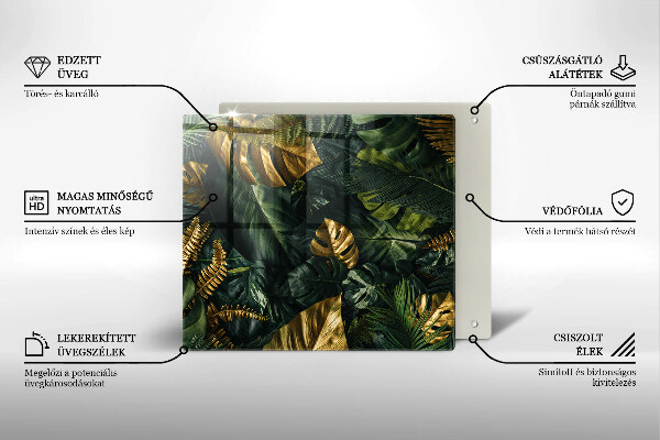 Tűzhelyvédő üveglap Arany monstera levelek