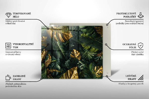 Tűzhelyvédő üveglap Arany monstera levelek