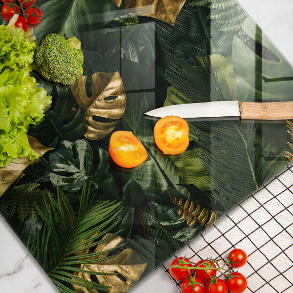 Tűzhelyvédő üveglap Arany monstera levelek