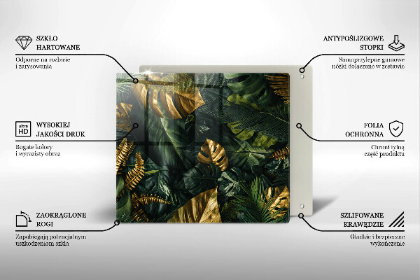 Tűzhelyvédő üveglap Arany monstera levelek