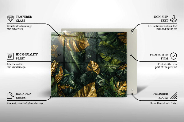 Tűzhelyvédő üveglap Arany monstera levelek