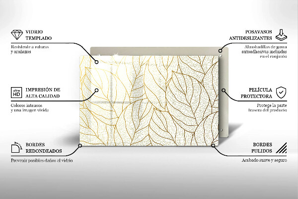 Tűzhelyvédő üveglap Line-art levelek minta