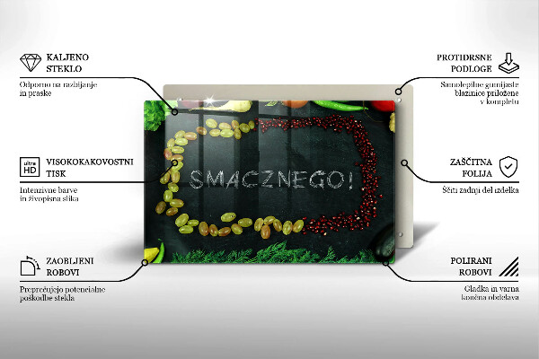 Főzőlap védő üveglap Felirat Smacznego!