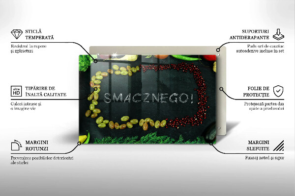 Főzőlap védő üveglap Felirat Smacznego!