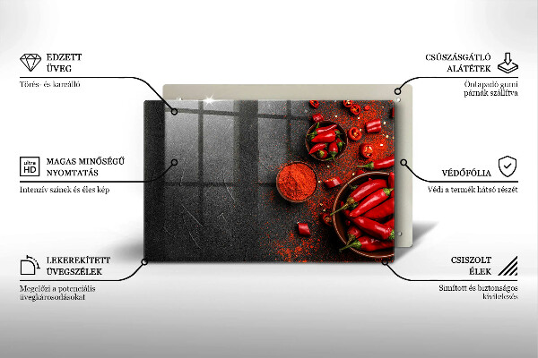 Főzőlap védő üveglap Piros chili paprika