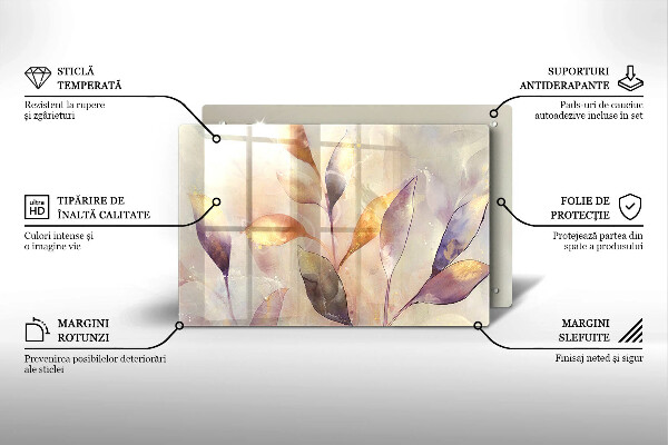 Tűzhelyvédő üveglap Festett boho levelek