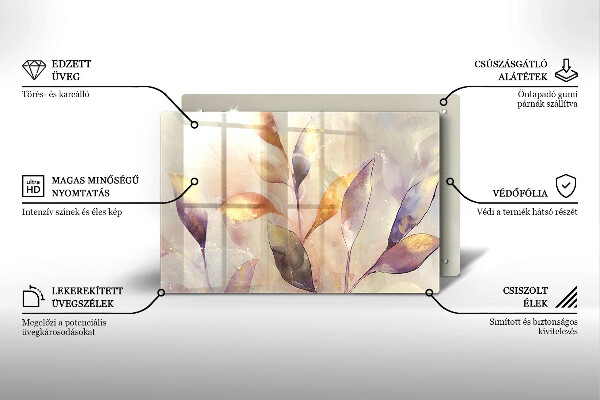 Tűzhelyvédő üveglap Festett boho levelek