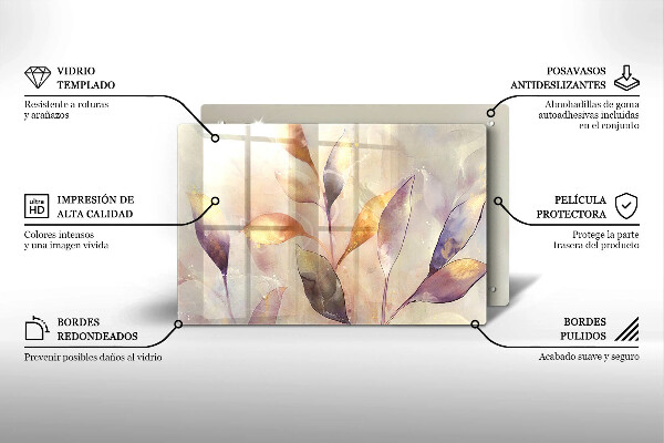 Tűzhelyvédő üveglap Festett boho levelek