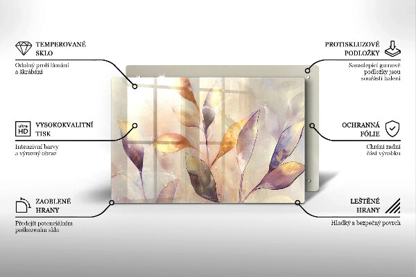 Tűzhelyvédő üveglap Festett boho levelek