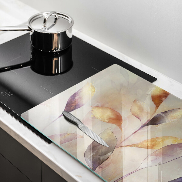 Tűzhelyvédő üveglap Festett boho levelek