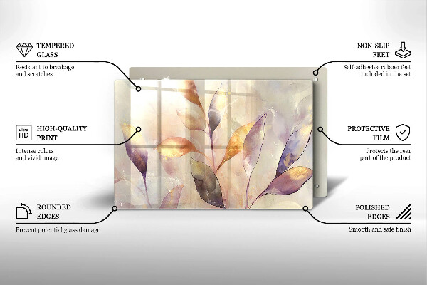 Tűzhelyvédő üveglap Festett boho levelek