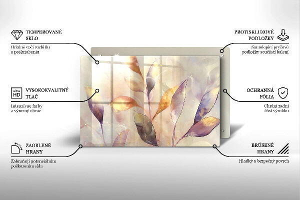 Tűzhelyvédő üveglap Festett boho levelek