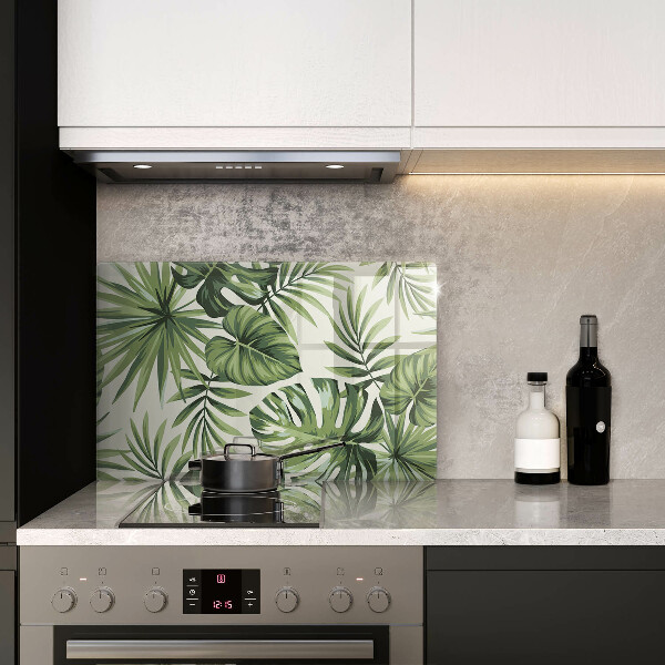 Tűzhelyvédő üveglap Monstera levelek illusztráció