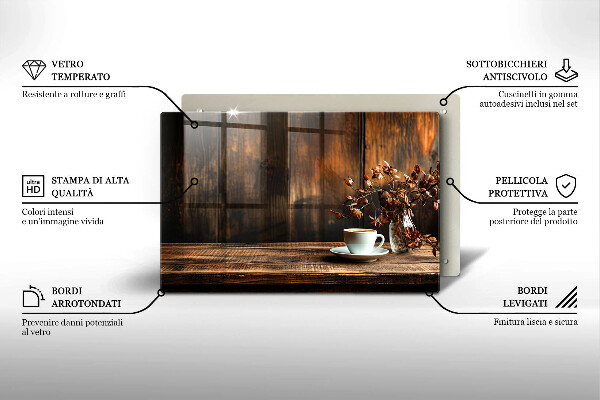 Tűzhelyvédő üveglap Kávéscsésze és fa