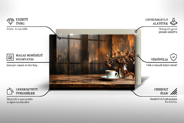 Tűzhelyvédő üveglap Kávéscsésze és fa