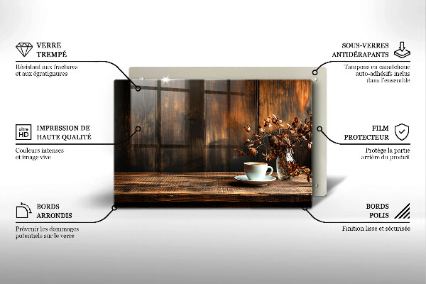 Tűzhelyvédő üveglap Kávéscsésze és fa