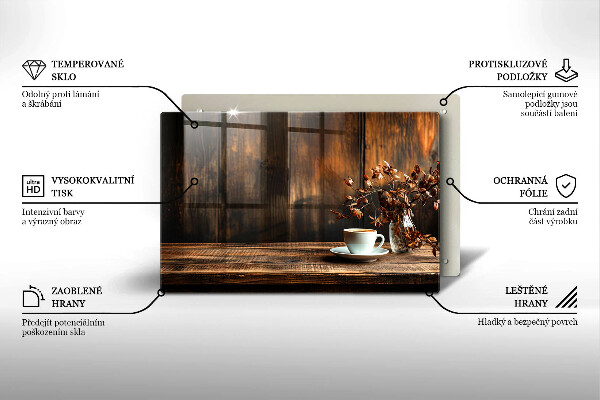 Tűzhelyvédő üveglap Kávéscsésze és fa