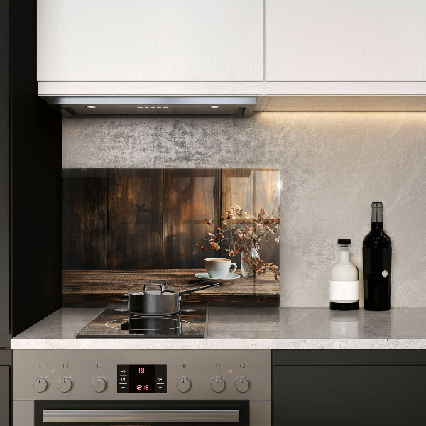 Tűzhelyvédő üveglap Kávéscsésze és fa