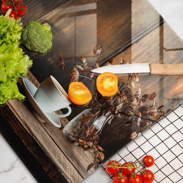 Tűzhelyvédő üveglap Kávéscsésze és fa