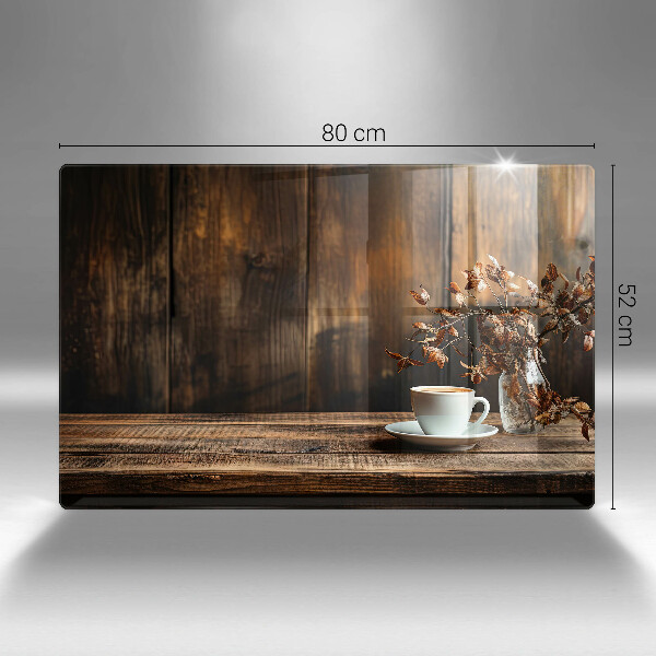 Tűzhelyvédő üveglap Kávéscsésze és fa