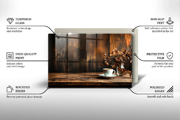 Tűzhelyvédő üveglap Kávéscsésze és fa