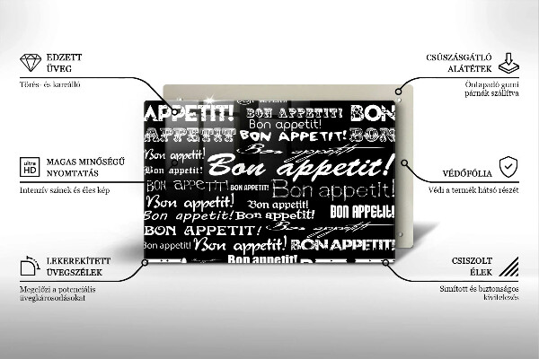 Tűzhelyvédő üveglap Konyhai feliratok Bon appetit