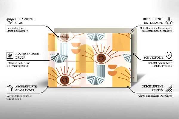 Tűzhelyvédő üveglap Boho szem minta