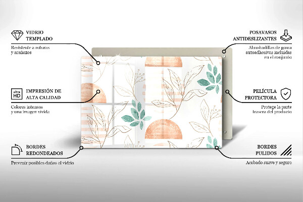 Tűzhelyvédő üveglap Boho levelek minta