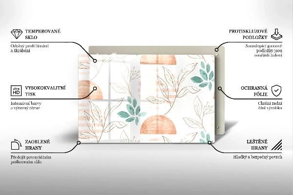 Tűzhelyvédő üveglap Boho levelek minta