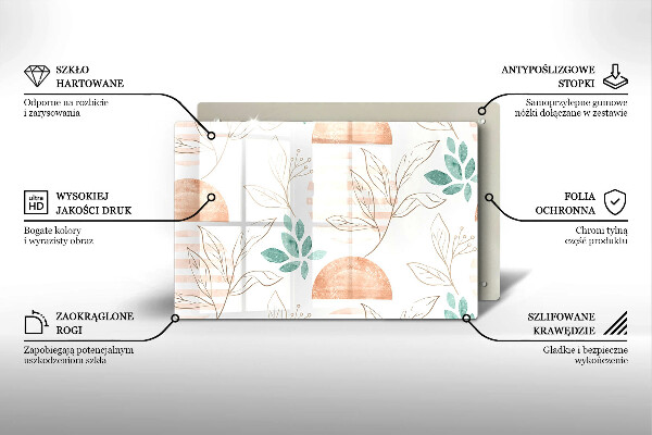 Tűzhelyvédő üveglap Boho levelek minta