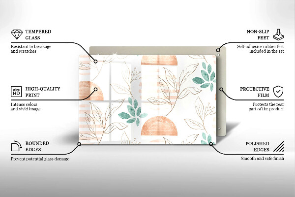 Tűzhelyvédő üveglap Boho levelek minta