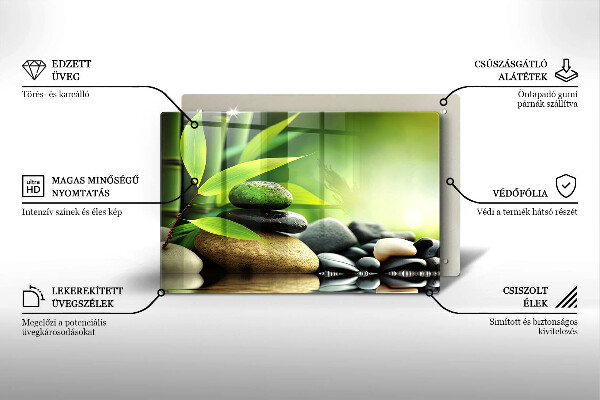 Tűzhelyvédő üveglap Zen bambusz kövek