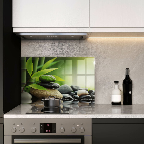 Tűzhelyvédő üveglap Zen bambusz kövek