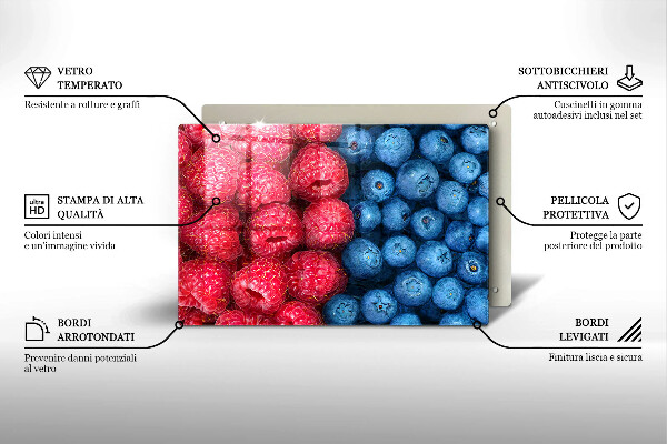 Tűzhelyvédő üveglap Málna és áfonya gyümölcsök