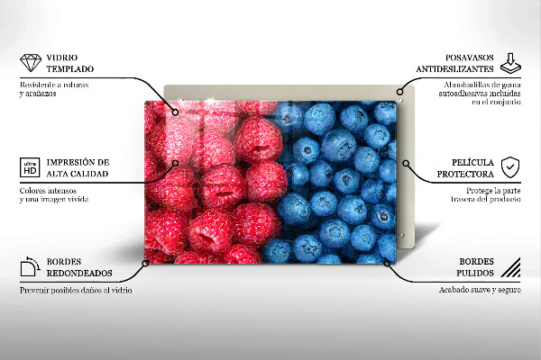 Tűzhelyvédő üveglap Málna és áfonya gyümölcsök