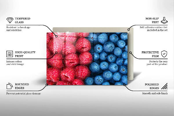 Tűzhelyvédő üveglap Málna és áfonya gyümölcsök