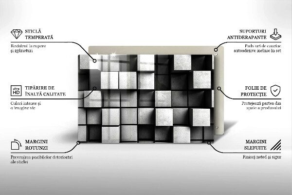Tűzhelyvédő üveglap Absztrakt 3D négyzetek