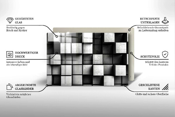 Tűzhelyvédő üveglap Absztrakt 3D négyzetek