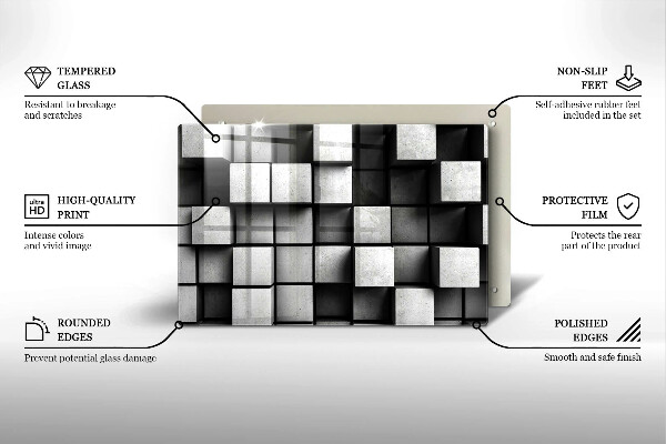 Tűzhelyvédő üveglap Absztrakt 3D négyzetek