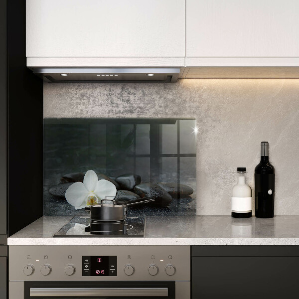 Főzőlap védő üveglap Fehér virág Zen kövek