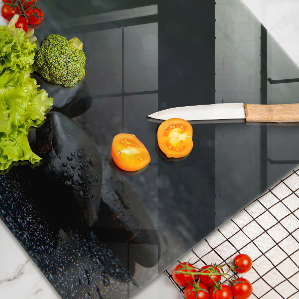 Főzőlap védő üveglap Fehér virág Zen kövek