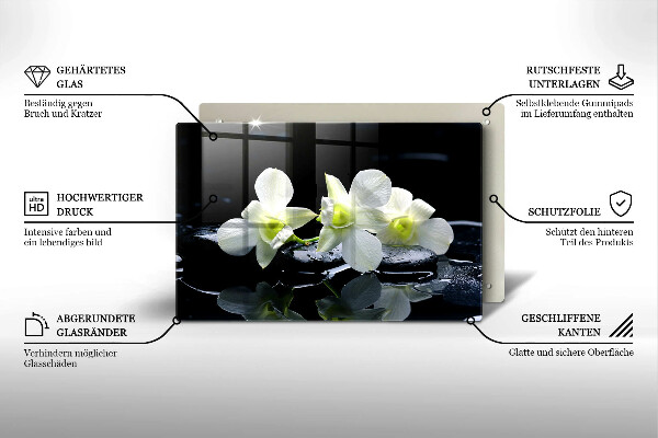 Tűzhelyvédő üveglap Fehér virágok a zen vízben