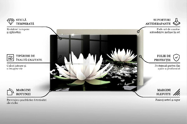 Tűzhelyvédő üveglap Fehér liliomok a vízen