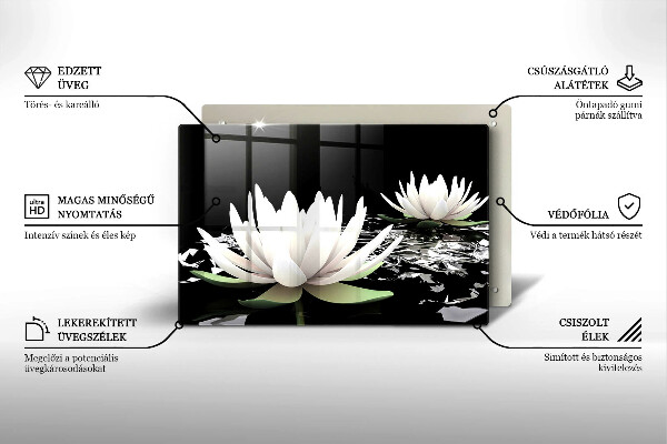 Tűzhelyvédő üveglap Fehér liliomok a vízen